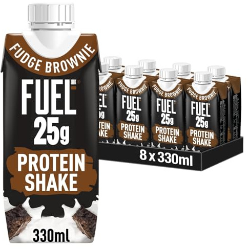 FUEL10K Fudge Brownie High Protein Shake, 330 ml (8-Pack) | 25g Protein Per Shake, High in Fibre, Convenient Meal Replacement, Ideal for Post-Workout & Busy Lifestyles