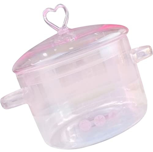 NSTVVEE Glastopf, Milch-/Butterwärmer, Eintopf, Simmertopf, Instant-Nudel-Kochgeschirr mit Deckel und Doppelgriff für Pasta, Schokolade, Schmelzkaffee, Tee, Suppe, 300 ml (Rosa, Einheitsgr