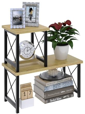 FEXPLENDID Mini Regal & Kleines Regal für Arbeitsplatte Küche | Tischregal & Schreibtisch Regal für Büro | 40X40X19cm, in Holz/Metall Stackable Desk Rack (Naturholz)