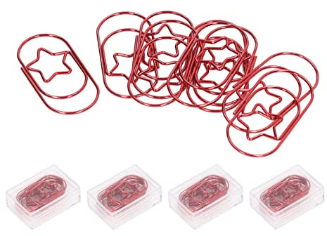 Restokki niedliche Stern-Büroklammern, rostfreie Beschichtung, starke Klemmung, 40 Stück, Mehrzweck-Büro, Zuhause (Red)