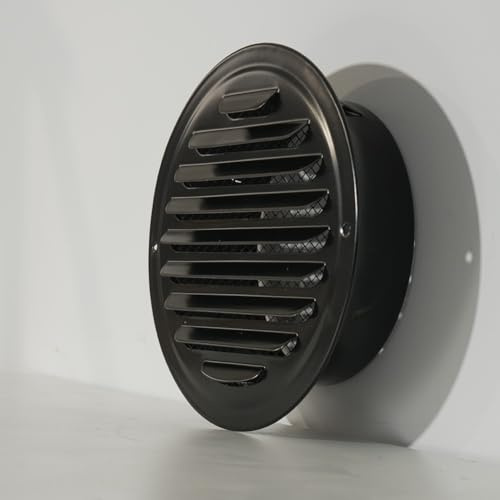 Besshepplo Griglia di ventilazione rotonda, in acciaio inox, nera, 70-200 mm, griglia di scarico esterna per cucina, cappa, tubi esterni (150 mm)