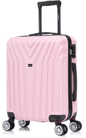 R.Leone Valigia da 1 Fino a Set 4 Trolley Rigido grande, medio, bagaglio a mano 55x40x23 cm Wizz, ITA Airways e bagaglio 45x36x20 cm EasyJet in ABS 9001 (Rosa Pastello, S Bagaglio a mano)