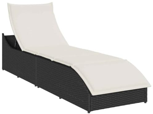 vidaXL Klappliege mit Auflage und Stauraum Schwarz Poly-Rattan, Sonnenbett, Liege, Outdoor Chaiselongue, Gartenliege, Outdoor-Liege