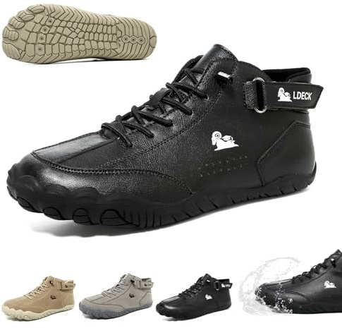 Herr italienska handgjorda höga stövlar med bred tå, barfotaskor, vattentäta Beck-skor, bekväma, halkfria, slip-on, promenader, barfotavandringskängor(Black+velvet,43 EU)
