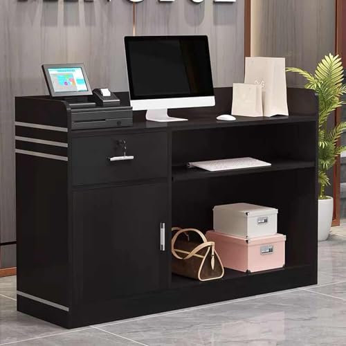 Moderner Empfangstresen mit Theke und Stauraum, kleiner Frontkassenzähler für Lobbys, Salons, Einzelhandel und Empfangsräume, Holzdesign in Schwarz (100 cm)