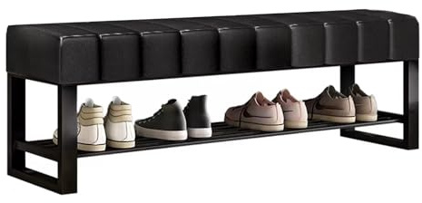 Schuhbank Mit Stauraum Schuhbank Mit Sitzfläche Dickes Stahlrahmen-Velours-Kissen Schuhregal Schuhschrank Mit Sitzbank for Flur Wohnzimmer Diele(Black,100cm(39.3))