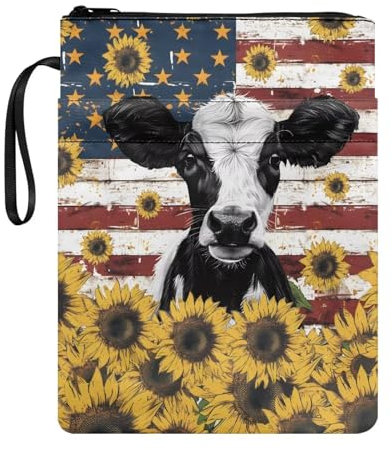 Buchumschläge Hülle Pferd Sonnenblume Druck Tasche mit Reißverschluss & Fronttasche Wasserdichte Abdeckung Hülle für Jungen Mädchen Leser Bibliothekar Zubehör Club Geschenke Protector