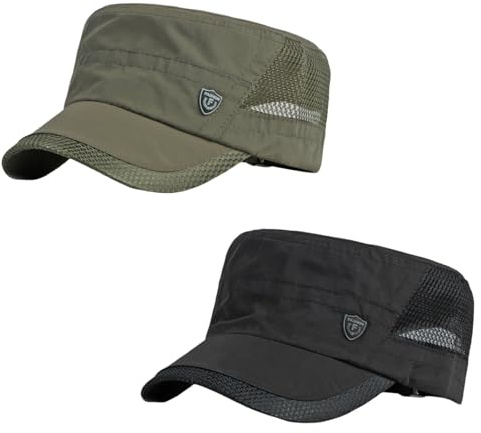 HIQIU 2 Stück Army Cap Herren Cadet Hut,Verstellbar Military Armee Flat Cap,Militärmützen Herren Sommer Atmungsaktiv Mesh Sportmütze (DE/NL/SE/PL, Alphanumerisch, M, L, Schwarz+Armeegrün)