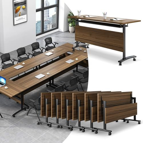 Klappbarer Konferenztisch mit Rollen, modern, rechteckig, für 2 bis 10 Personen, ideal für Büro, Trainingsräume und Klassenzimmer, Walnuss, 6 Stück