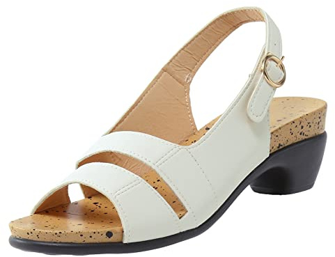 Dam slingback sandaler dam lågklackade sandaler öppen tå fiske mun sandal andningsbara promenadklackar med två remmar slip-on arbete sandalspänne justerbara skor utomhus sommar klackar, Vitt, 39 EU