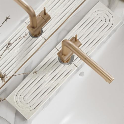 Volminex Absorbent Faucet Mat, Drying Mat for Kitchen Sink,White 15.7x3.9 | Sink Splash Guard, Stone Sink Protector Mat, Fast Drying Mats, Tap Mat, Water Faucet Drain Mat for Kitchen Bathroom Counter