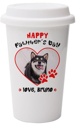 Getagift Funny Pet Pawther's Day Artwork | Cute Dog Father's Day Gift | Ideal for Dad from Fur Baby, Wall Eco Insulated White Ceramic Travel Mug, with White Lid.