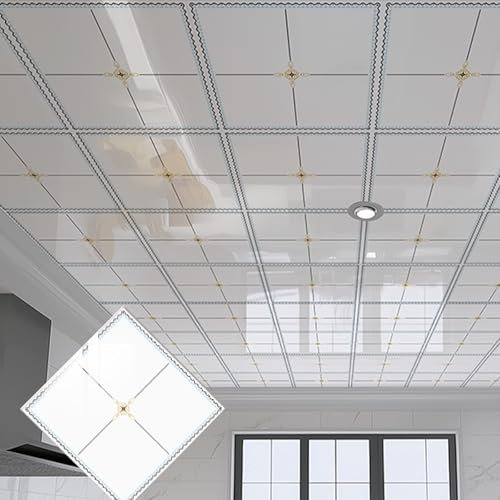 Deckenpaneele deckenplatten PVC-Plattenverkleidung, Selbstklebend, Dekorative Abzieh- Und Klebeverkleidungsplatte, Stabile Blockierabdeckung, Wasserdicht Und Leicht(75 pcs)