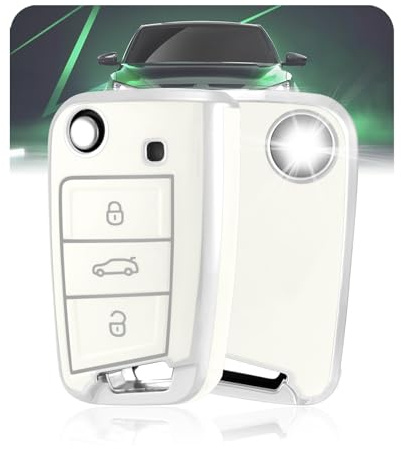 LELNOOS Autoschlüssel Hülle, Silikon Schlüsselhülle Schutz Schlüsselcover für VW Volkswagen Golf 7 MK7 Polo Tiguan T-ROC T-Cross Taigo Touran Seat Leon Ibiza Ateca Arona Skoda Fabia Octavia Kamiq