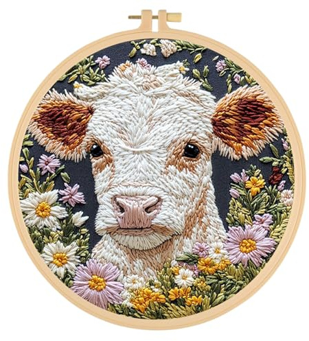 GLLBTPT Punch Needle Kit für Erwachsene Anfänger - Cartoon Blumenmuster DIY Stickerei Set, Enthält Bedrucktes Tuch, Baumwollfaden Pack, Stanznadel, Rahmen & Anleitung