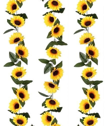 Sunflower Garland, 3 Pack Artificial Flower Garland Outdoor, 2.3m 26 Heads Sunflower Decorations for Wedding Garden Party Fence Decoration