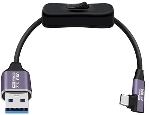 HuaLiSiJi Cable USB A Tipo C 3.2 Gen 2 con Interruptor 3A 60W Cable USB Tipo C 90 Grados Carga Rapida ﻿y Datos 10Gbps para Tabletas, Computadoras Portátiles, SSD (90 Grados, 0.6 m)