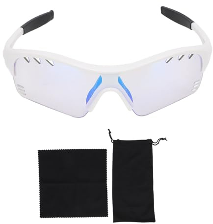 Pilipane Occhiali sportivi per bambini, leggeri, montatura adattiva, per ragazzi e ragazze, occhiali fotocromatici per corsa, alpinismo, gomma PC (telaio bianco+cambio colore blu)