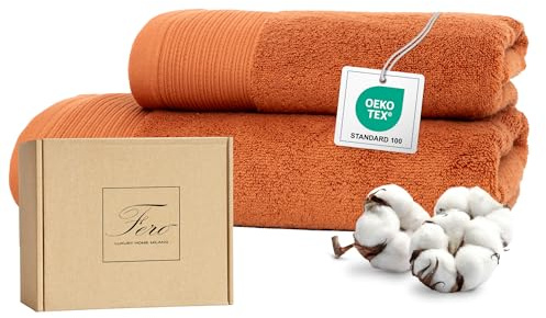 Ferò Set Asciugamani Bagno di Lusso 2 Pezzi, OEKO-TEX 100% Cotone Premium 550 g/m², Morbido e Assorbente, Design Italiano, Coppia Asciugamani Viso e Bidet, Asciugamano 50x100, 50x30 cm, Terracotta