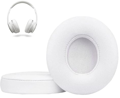 Replacement Earpads for Beats Solo 2 Solo 3 Earpads Cushions Replacement | with Soft Protein PU Leather Memory Foam Comfort High Density Noise Isolation Ear Pads for Wireless Headphones, White