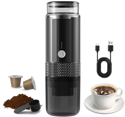 Irishom Macchina da caffè Elettrica Portatile con un Pulsante e 4 Spie Luminose di Alimentazione, Macchina da caffè Portatile Ricaricabile Senza Fili, Funziona con Capsule di tè Al