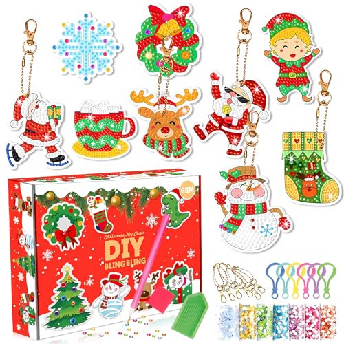 Viicoor 9 Stück Diamond Painting Weihnachten Anhänger Doppelseitiger DIY Set Diamond Painting Kinder Bastelset Weihnachten Adventskalender