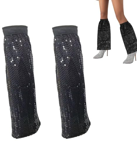 Abba Kostüm Damen Stulpen,Abba Outfit Disco 70er Jahre für Glitzer Kleid Hose,Sequin Pailletten Beinstulpen Silber Schwarz Gelb Discokugel Kostüm für Stiefel Hippie Boots für Karneval Fasching Party