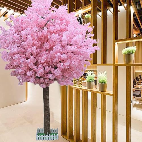 Árbol de cerezo artificial, flores de Sakura rosa para decoración de interiores y exteriores, planta falsa realista, 1 x 0,6 m