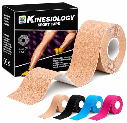 ZAMLIC Kinesiology Tape 5m Roll – Sports & Athletic Tape for Gym, Knee Pain Relief, Muscle Support & Injury Recovery – Water Resistant Physio Tape for Knee, Shoulder, Ankle & Wrist