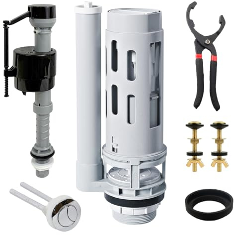 Ulinlo Pouly 2-Inch Dual Flush Valve Toilet Tank Replacement Kit,Universal 2-Piece Toilets, Include Metal Tongs,Bolts,Flush Valve, Fill Valve,Gasket,Button,Compatible with Most Brands, 1-Pack