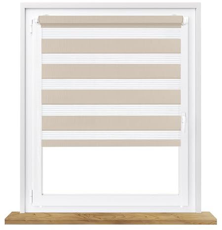 Fenster DEKOR - Rollos für Fenster Beige - Klemmfix Rollo ohne Bohren B93 x H150 cm - Doppelrollo mit Stoffbreite 93 cm - Blickdichte Rollos, einfach zu montieren