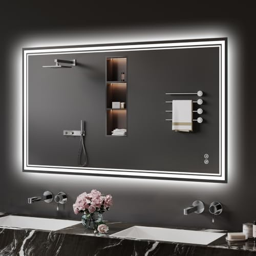 Zurehome Badspiegel-mit-Beleuchtung 70x100cm - LED Badezimmerspiegel Badezimmer Spiegel mit Beleuchtung, Beschlagfrei, Touch-Schalter, 3 Lichtfarben - Bad Spiegel mit Licht Horizontal/Vertikal