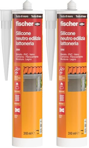 Fischer SBM 310 Testa di Moro, Silicone Sigillante Basso Modulo Neutro per Edilizia, Elastico, Inodore, Senza Solventi, Interni/Esterni, Lattoneria, Facciate, Vetrate (Confezione da 2)