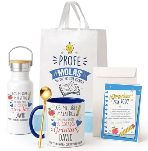 Kembilove® Regalo Profesor Fin de Curso Personalizado – Pack Original con Taza y Libreta – Detalle Útil y Creativo para Maestros – Idea de Regalo de Alumnos