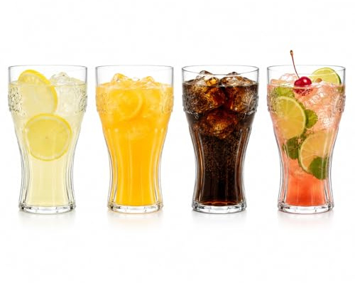UNIQUE HOME LIVING Highball Drinking Tumbler Glasses Set of 4, 570ml Contour Glasses, Beer Pint Highball Glass for Coke Juice Soda Water Cocktail Drinking Glassware Set, Dishwasher Safe, 19oz