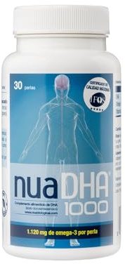 Nua Biological NuaDHA®1000 – Omega 3 100% DHA – 30 Perlas (1 Mes) – 1000 mg DHA por Perla – Forma Triglicérido – Alta Concentración – Sin Grasas Vacías