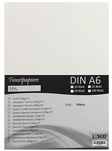 GMUND Transparentpapier DIN A6 Farbe Weiß transparent / LYSCO® Feinstpapierset mit 50 Blatt Inhalt (FPA-126) - bedruckbar, sehr gute Qualität, für Einladungen, als Einlegeblätter für Alben, Fotoalben, Fensterbilder, Bastelarbeiten uvm.