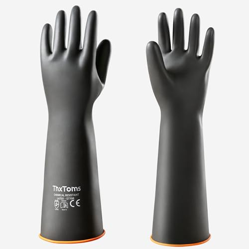 ThxToms Chemical Resistant Gloves,Heavy Duty Long Rubber Gloves,Puncture Resistant, Resist Acid,Oil,Alkali, Waterproof for Industrial Cleaning, Gardening, 18, 1 Pair