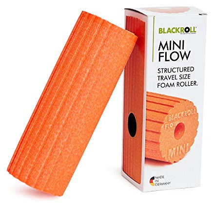 BLACKROLL® MINI FLOW fasciarulle (15 x 5 cm), liten fitnessrulle med räfflad yta, praktisk massagerulle för resor, på kontoret och gymmet, medelhårdhet, tillverkad i Tyskland, orange