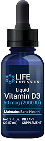 Life Extension Liquid Vitamin D3, 50 mcg (2000 IU), Immune System Support, Bone Health, Whole-Body Health, unflavored, Gluten-Free, Non-GMO, 29.57 ml