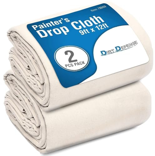Pack of 2: All Purpose Canvas Drop Cloth Cotton Tarp 9x12 Large Canvas Tarp for Art Supplies, Drop Cloth for Painting Supplies/Paint Fabric or Couch Cover and Furniture Cover from Paint