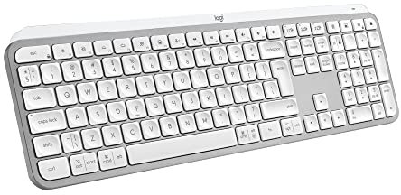 Logitech MX Keys S Wireless Keyboard, Low Profile, Fluid Quiet Typing, Programmable Keys, Backlighting, Bluetooth, USB C Rechargeable, for Windows PC, Linux, Chrome, Mac, QWERTY UK English, Pale Grey