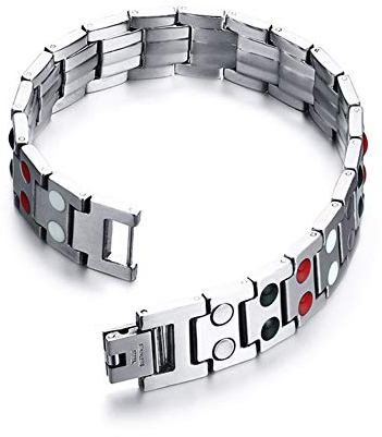 WANGLXTC Mode Titan Stahl Armbänder, Magnetische für Herren Doppel Starke Gesundheit Magnetarmband Schmerzlinderung für Arthritis und Karpaltunnel Exquisit, Silvery
