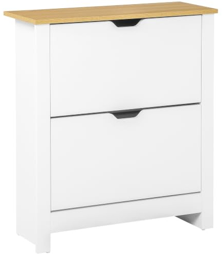 HOMCOM Meuble à Chaussures 12 Paires 2 Tiroirs 72x26x80cm Blanc Naturel | Armoire à Chaussures Étroite 12 Paires, Étagères Réglables, Style Moderne, pour Couloir, Entrée,