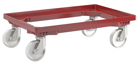 eurokraft | Plateau roulant professionnel | 600 x 400 mm | 4 roulettes pivotantes en polypropylène | rouge