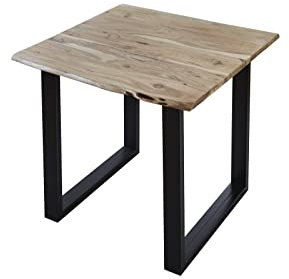 SAM Esstisch 80x80 cm Lubin, Akazienholz naturfarben, Massiver Esszimmertisch mit echter Baumkante, Baumkantentisch mit U-Gestell Schwarz, Holztisch mit 26 mm Tischplatte