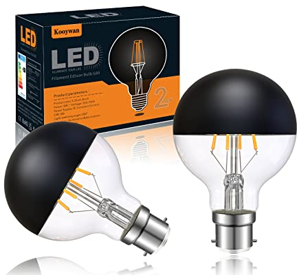 KOOYWAN G80 B22 LED Lampada a Filamento 6W Testa Specchio Nero 2700K Bianco Caldo Smerigliato Corona Nera Lampadina Senza Ombre Confezione 2unit