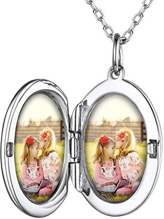 PROSILVER Medaillon aufklappbar mit Kette personalisiert Herz/Oval/Runde Anhänger Halskette Foto Bilder Amulett zum Öffnen 925 Silber/18k vergoldet Souvenir Schmuck für Frauen Mutter Tochter
