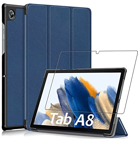 ebestStar - Cover per Samsung Galaxy Tab A8 10.5 (2021) SM-X200 X205, Custodia Protezione Flip Magnetica, Slim Case Sottile Pelle PU, Blu scuro + Vetro Temperato