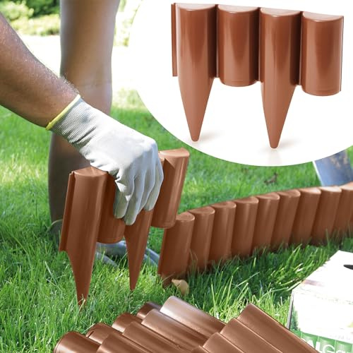 GardenPlast® PalGarden - Bordure de pelouse - Palissade de Jardin - Bordure de Parterre - Aspect Bois - 10 m - Terre Cuite